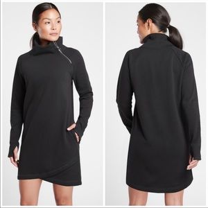 Athleta Cozy Karma Dress Asym Sweatshirt Dress // Black #383427